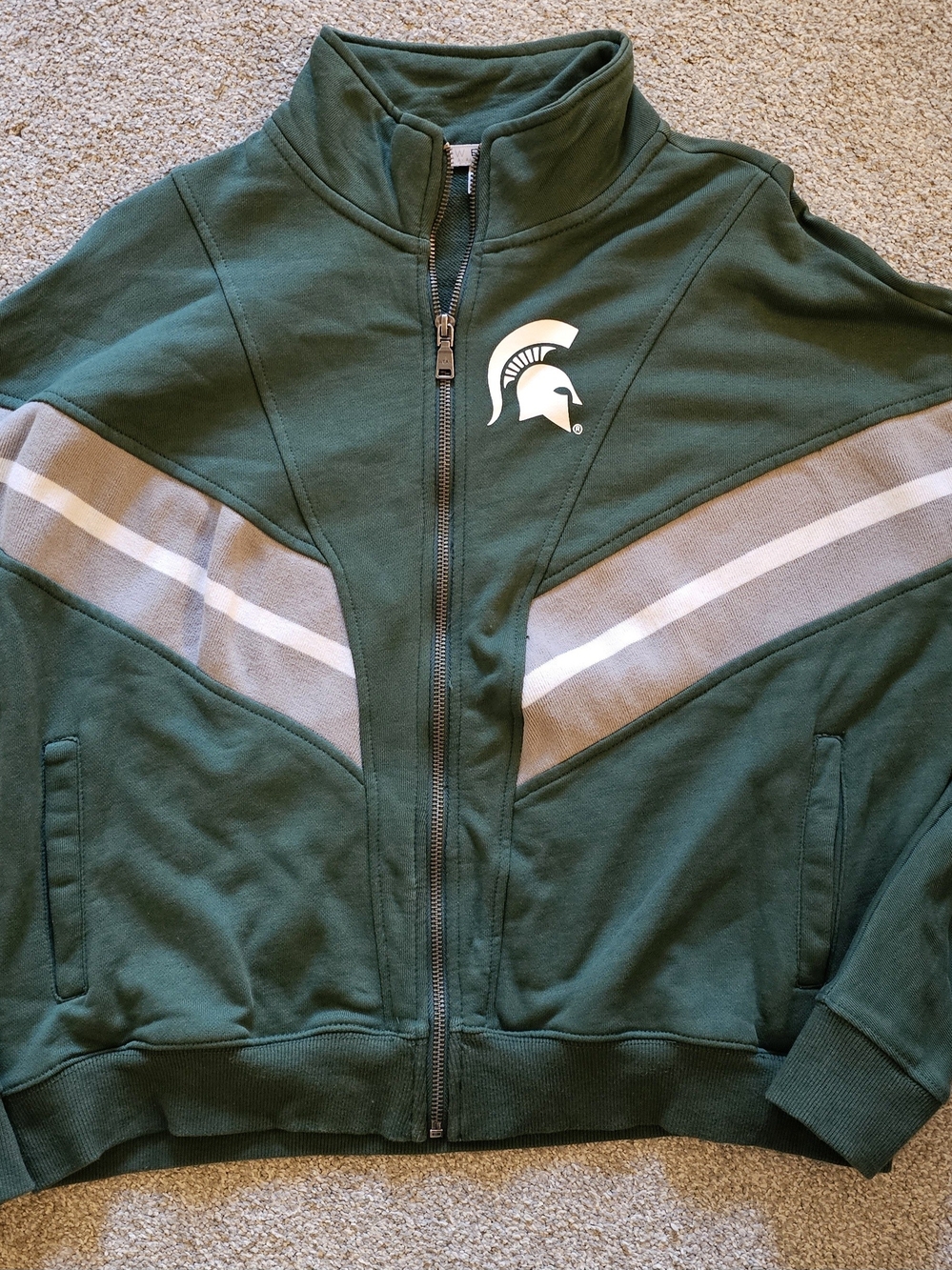 Michigan State Green Crop Zip Jacket with Gray and White Chevron